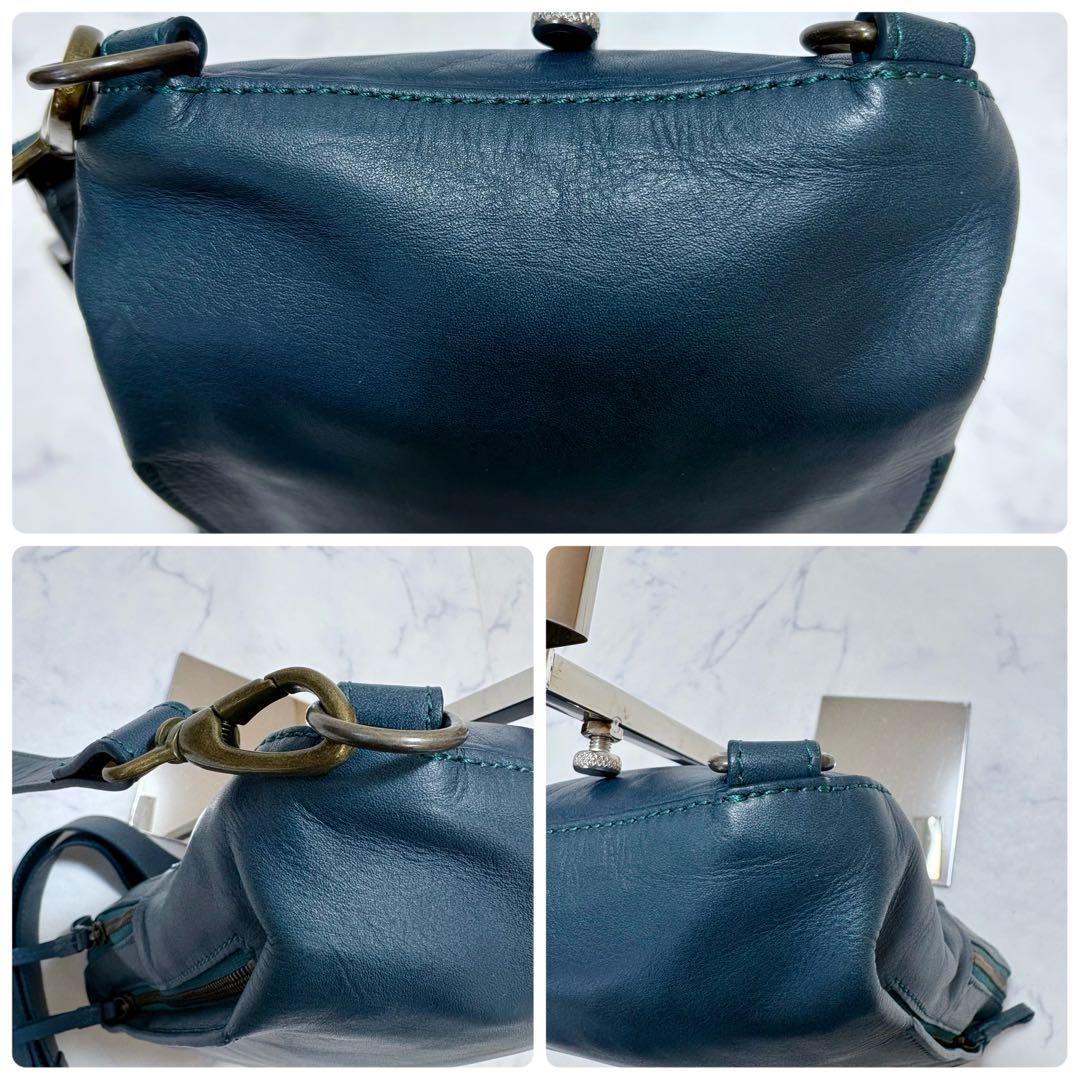 美品 マザーハウス カゼマトウ ボディバッグ レザー ネイビー 斜め掛け 本革