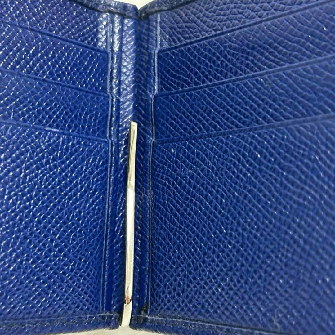 美品☆ブルガリBVLGARI マネークリップ ネイビー レザー 二つ折り 財布