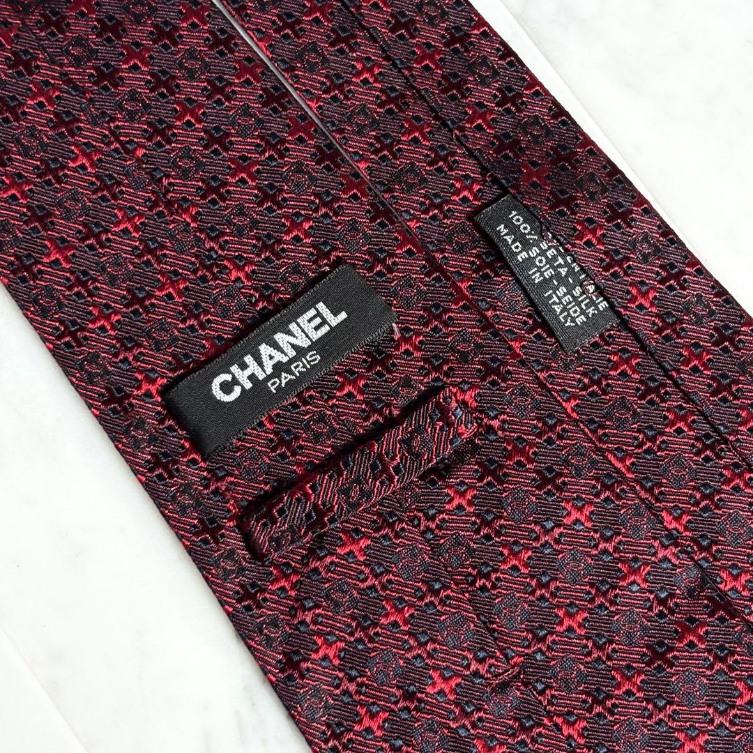 CHANEL ネクタイ ネイビー レッド ココマーク柄 パターン柄