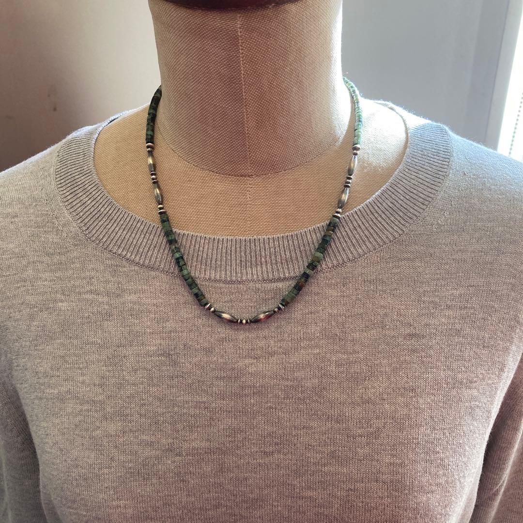 238 アフリカンターコイズとSV925ナバホパールのオリジナルネックレス