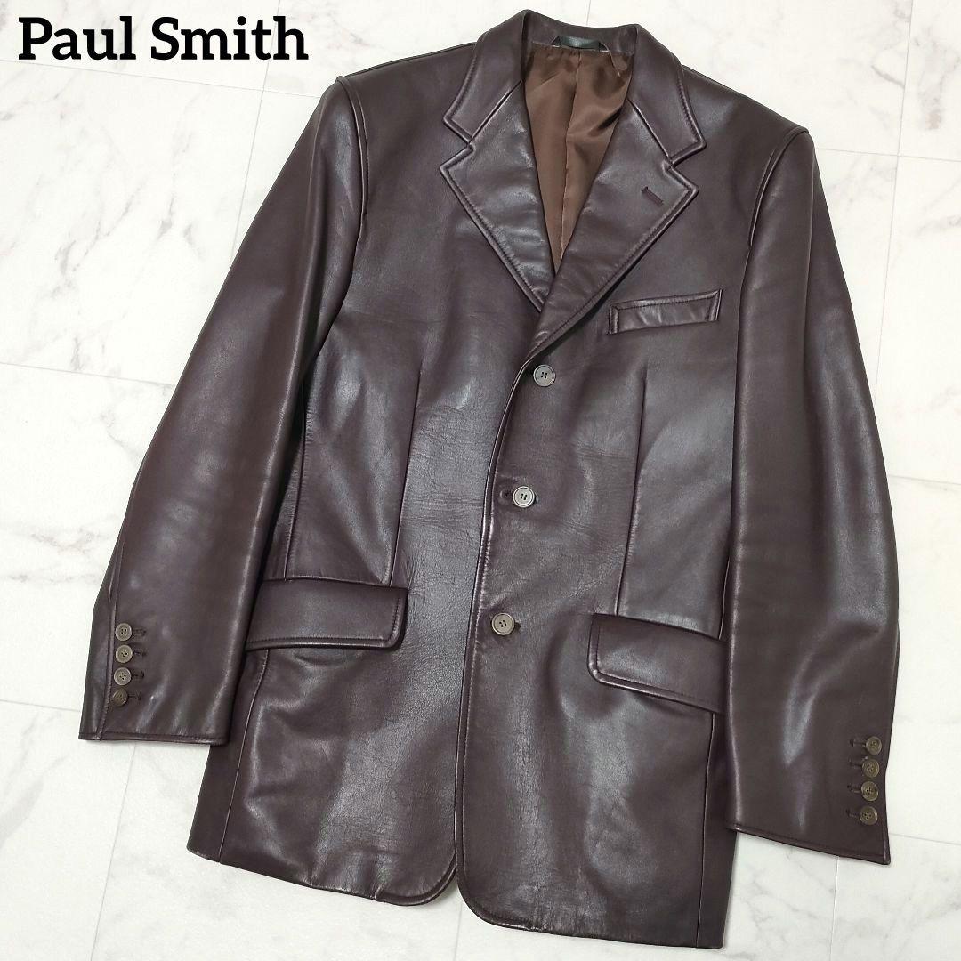 【希少】ポールスミス　牛革　レザーテーラードジャケット　ボルドー　3B　Mサイズ