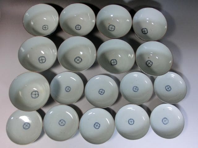 蓋茶碗■古い伊万里花唐草色絵染付 江戸後期 蓋鉢 蓋物 9客 時代物 骨董品■