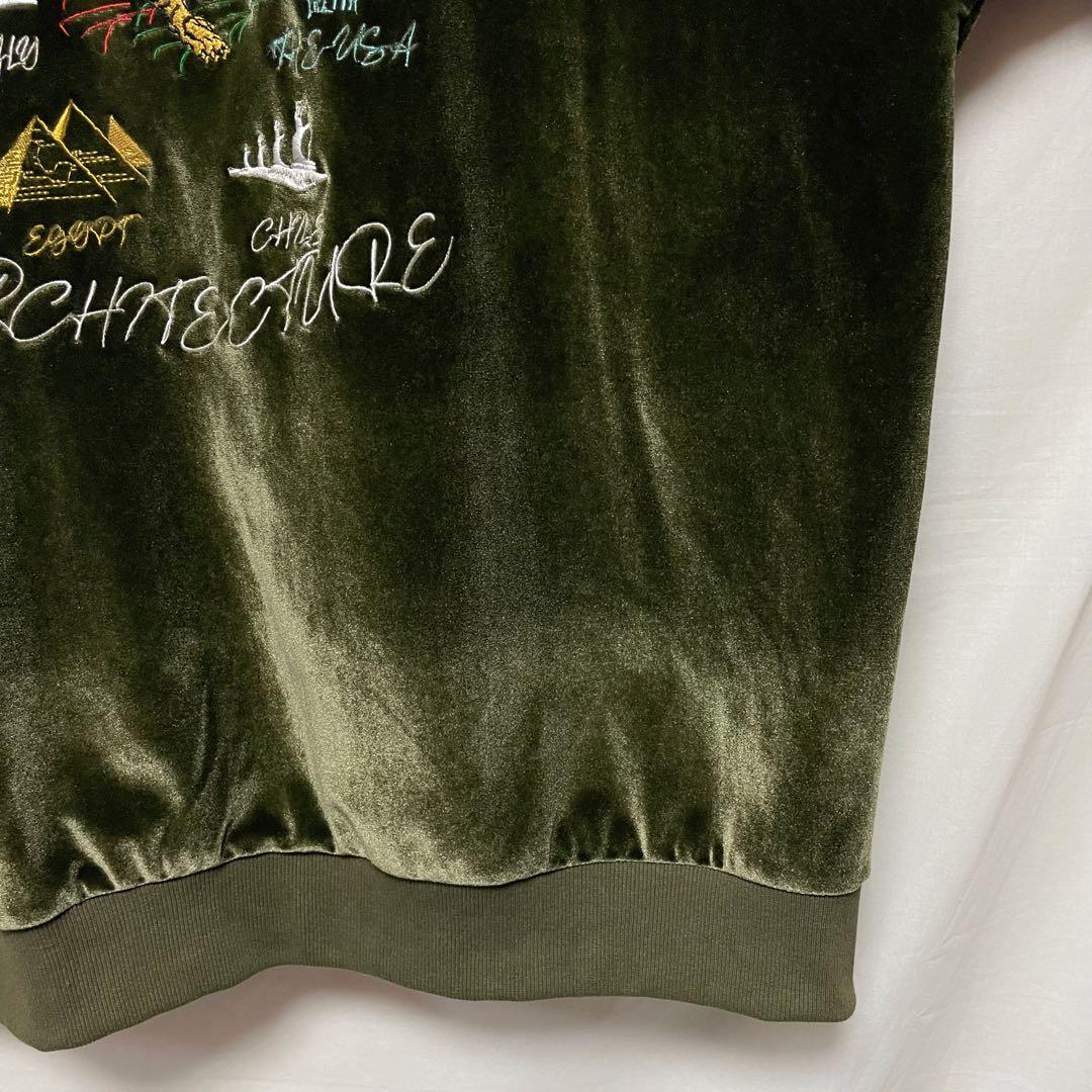 【CAMBIOカンビオ】ベロアスカジャン 虎 タイガー 刺繍 オリーブ S