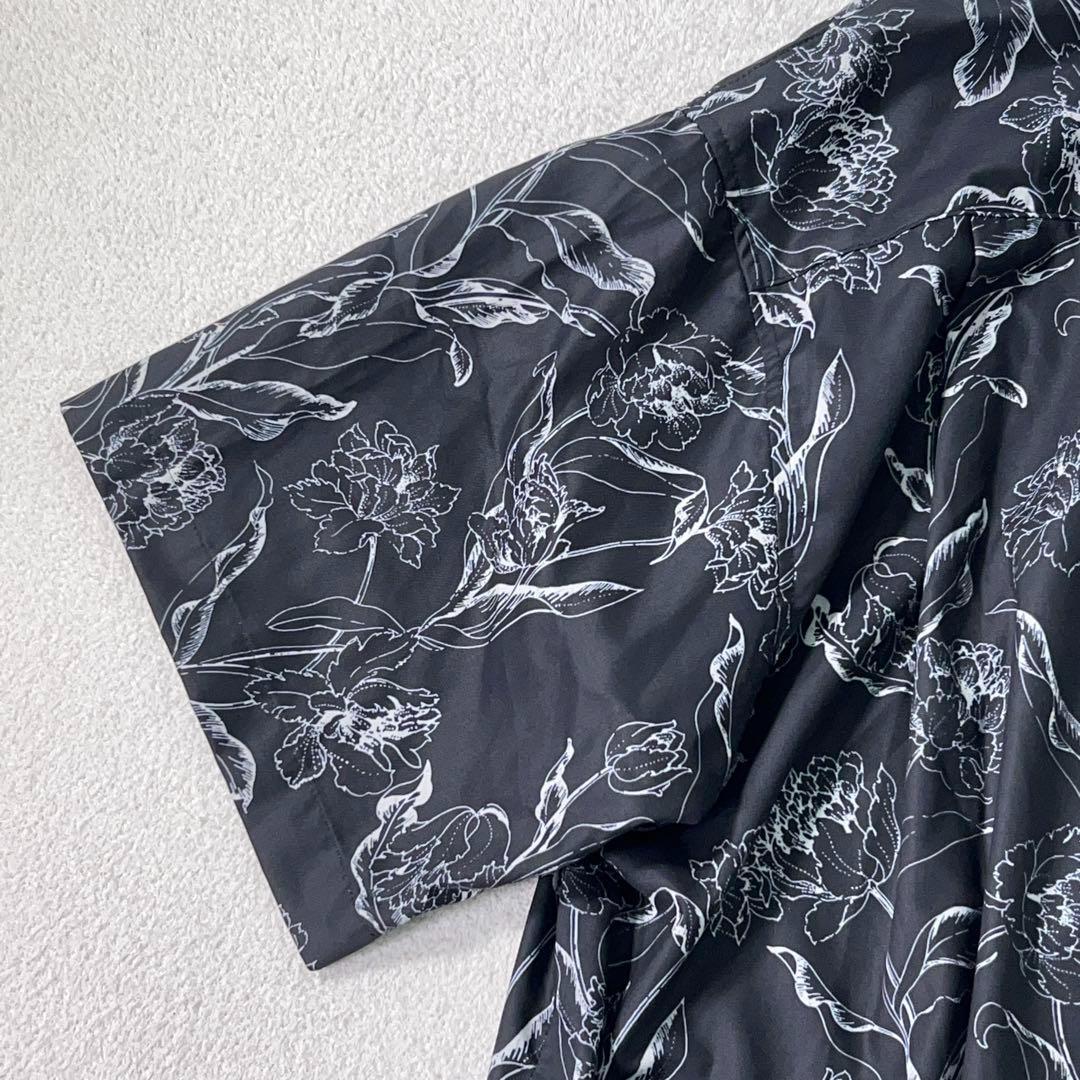 【JUHA (ユハ) 】極美品 極上サテン 開襟シャツ アロハ ブラック 総柄