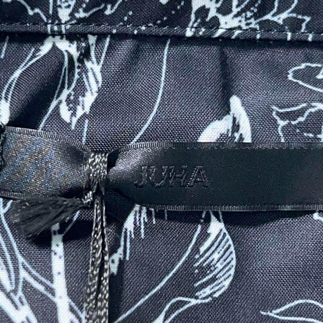 【JUHA (ユハ) 】極美品 極上サテン 開襟シャツ アロハ ブラック 総柄