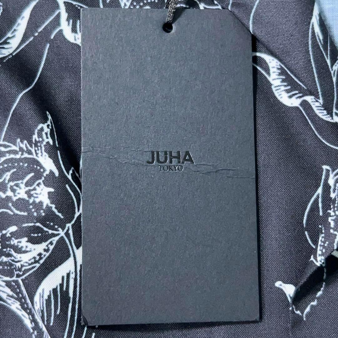 【JUHA (ユハ) 】極美品 極上サテン 開襟シャツ アロハ ブラック 総柄