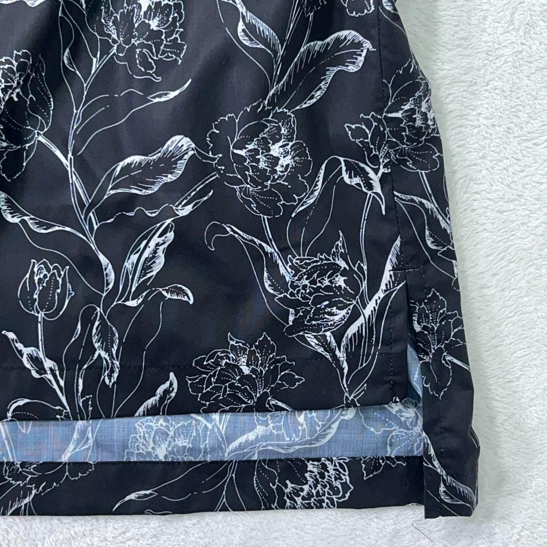 【JUHA (ユハ) 】極美品 極上サテン 開襟シャツ アロハ ブラック 総柄