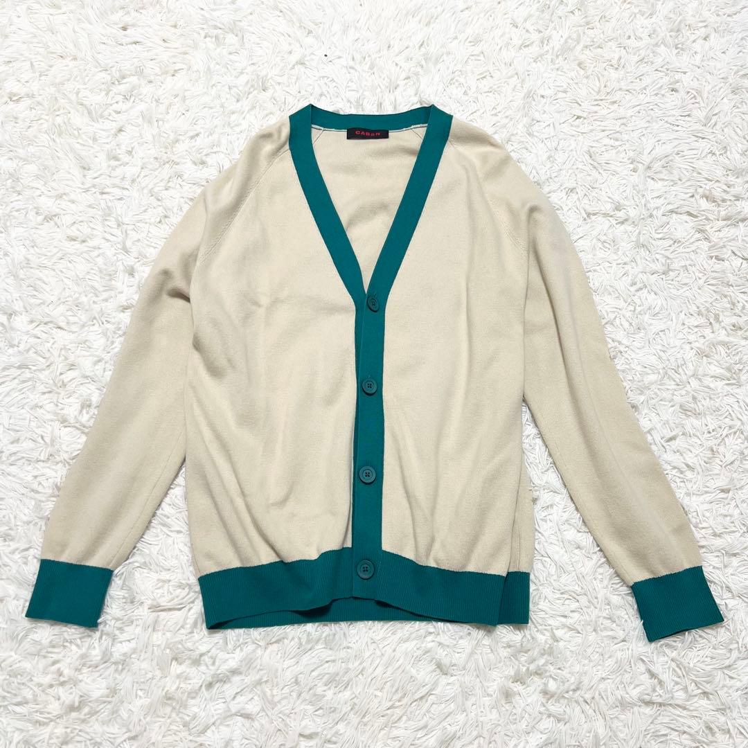 美品✨CABaN コットンカシミヤ カーディガン ベージュ×グリーン XL