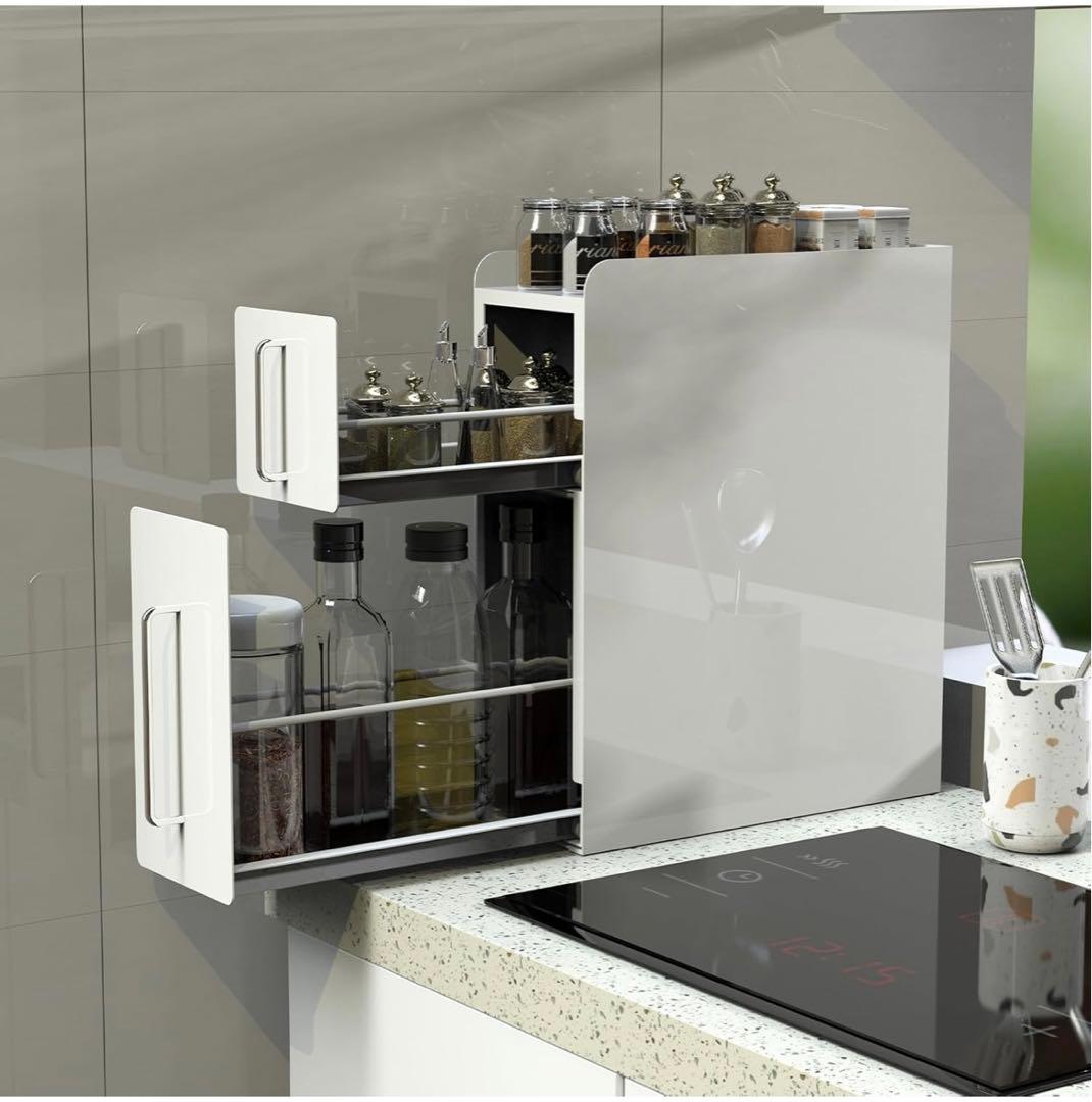 ママ倉隠せる調味料ラック 2段幅14.4cm 奥行50cm高さ46.5cm皓白色