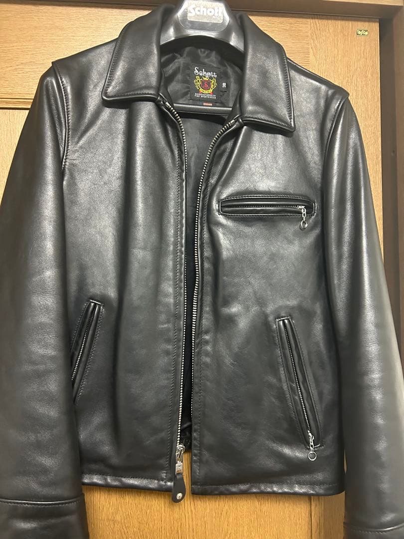 Schott ブラック シングルライダースジャケット 38