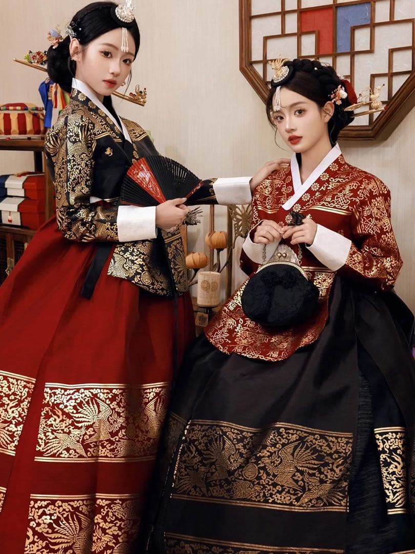 COCOMOMO伝統韓服 上黒下赤セット宮廷韓服タンウィ