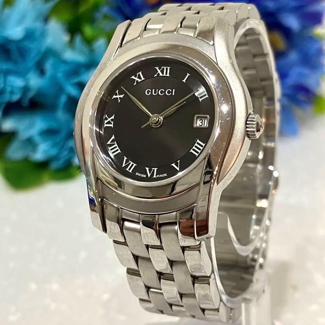 【美品】GUCCI グッチ 5500L クォーツ腕時計 ブラック　電池新品