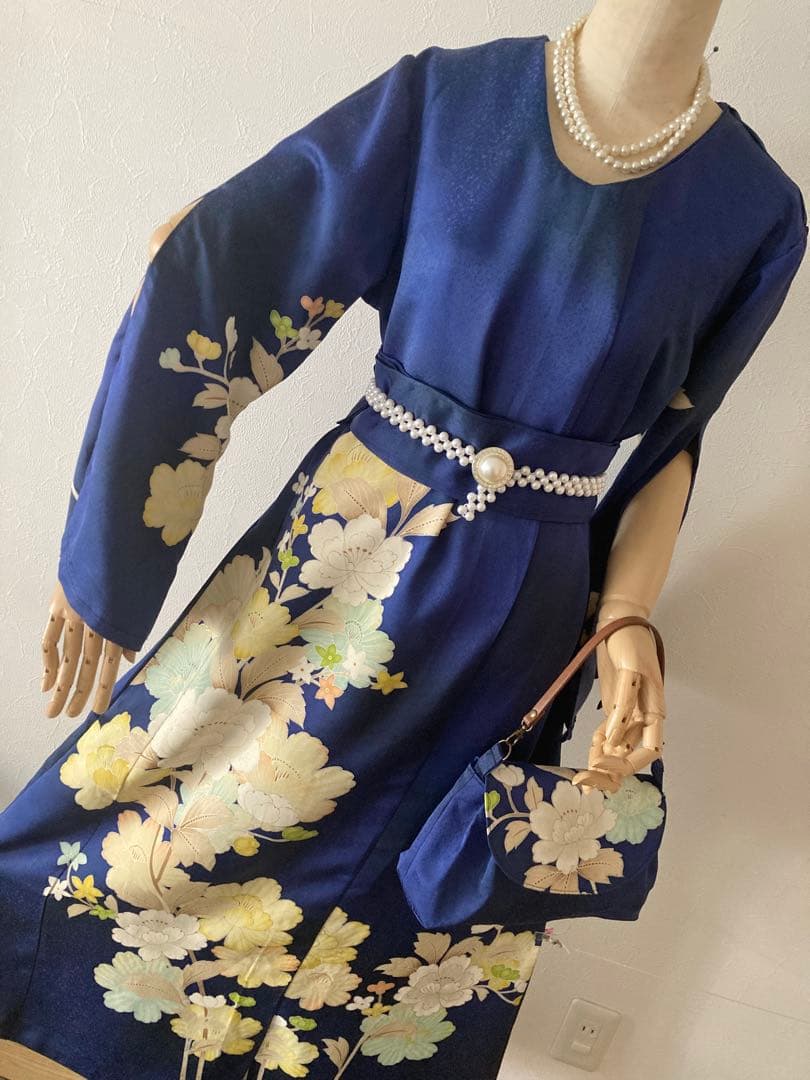 着物リメイクワンピース　留袖、訪問着　サイズL〜LL