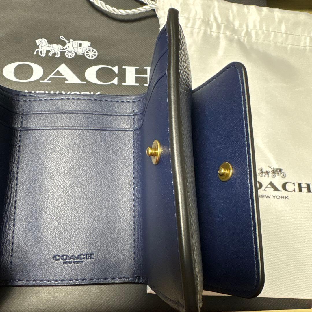 COACH ミニトライフォールドウォレット　ネイビー　三つ折り財布