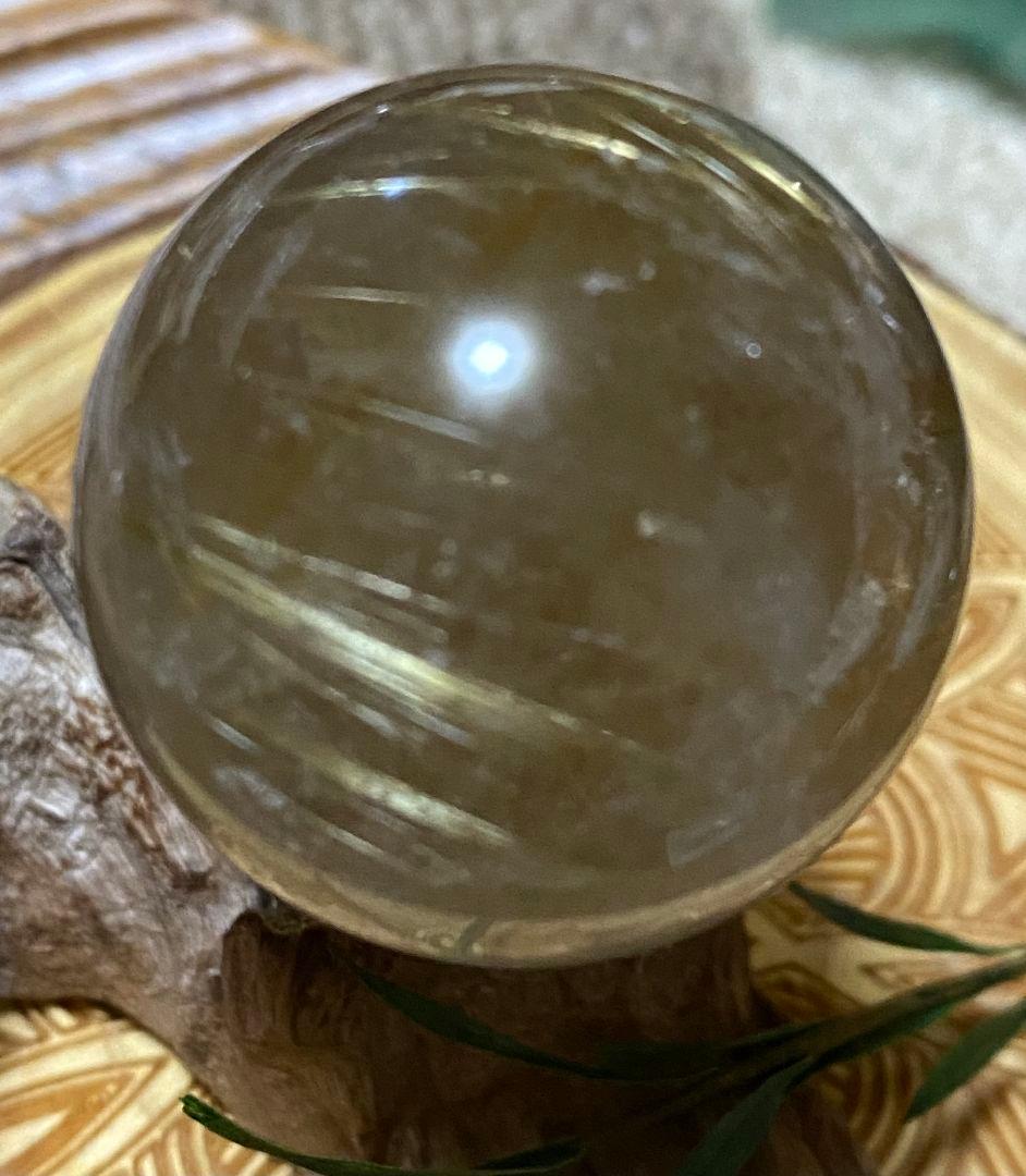 金針水晶 ゴールドルチル スモーキークォーツ スフィア 虹入 32mm オーバー