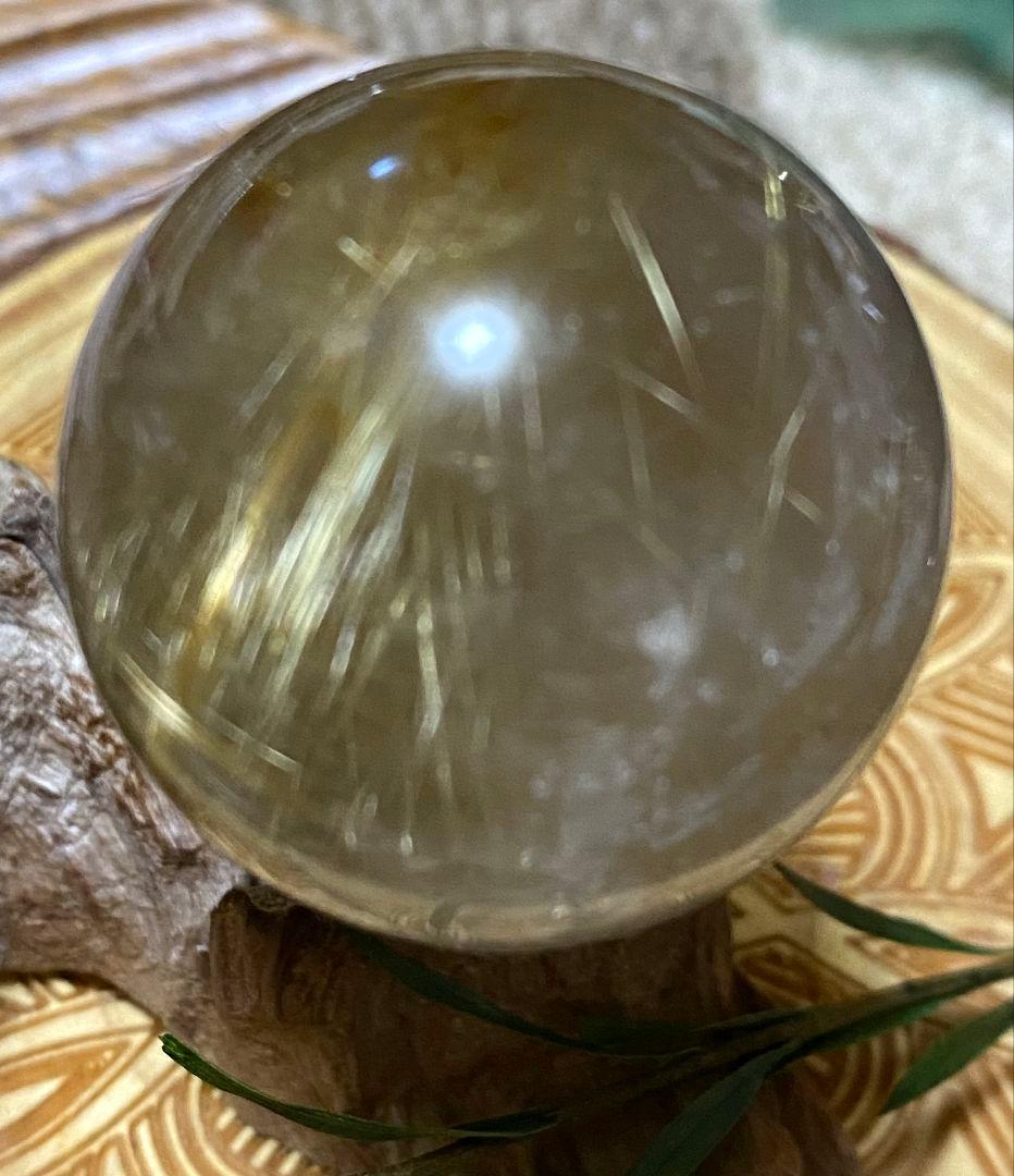 金針水晶 ゴールドルチル スモーキークォーツ スフィア 虹入 32mm オーバー