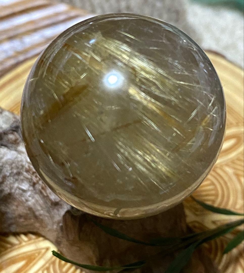 金針水晶 ゴールドルチル スモーキークォーツ スフィア 虹入 32mm オーバー
