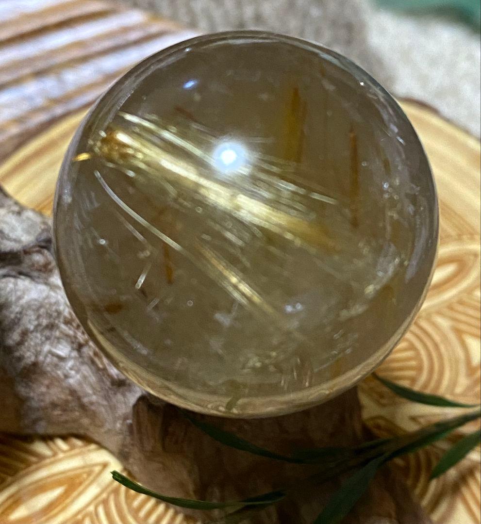 金針水晶 ゴールドルチル スモーキークォーツ スフィア 虹入 32mm オーバー