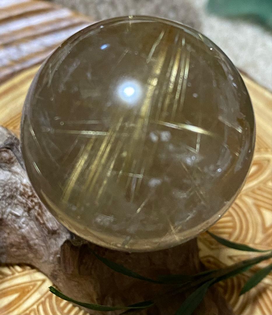 金針水晶 ゴールドルチル スモーキークォーツ スフィア 虹入 32mm オーバー