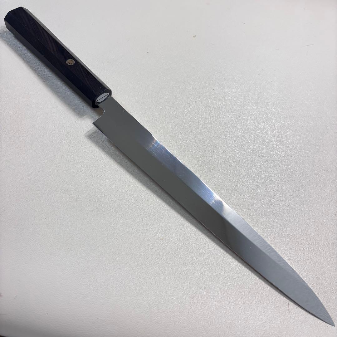 270mm 柳刃包丁 鏡面　黒檀八角柄 刺身包丁 「全鋼」 '鞘付き