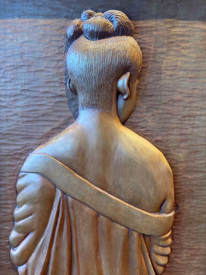 70cm 天然木 彫刻 観音像 レリーフ 木彫り 仏像