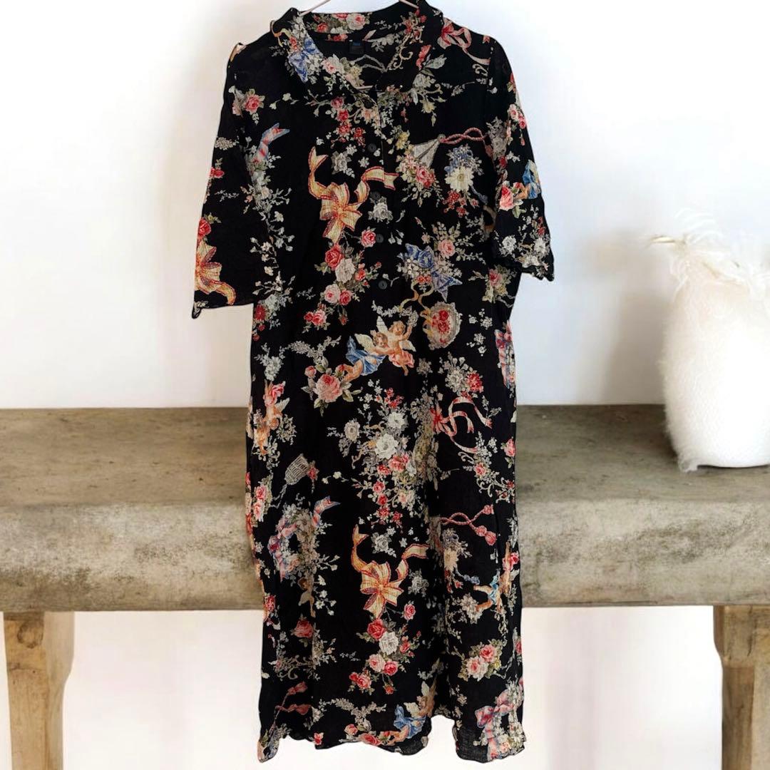 TUNIC 鴨居羊子 花柄 綿 日本製 チュニック