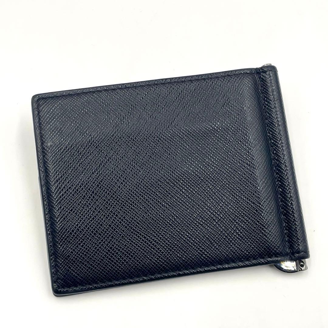 【美品】PRADA プラダ マネークリップ サフィアーノ メタルロゴ NERO