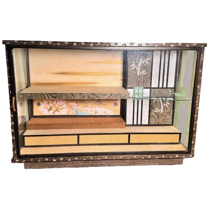 ガラスキャビネット 飾り棚 昭和レトロ 木目調 ガラスケース 店舗 什器 畳 桜