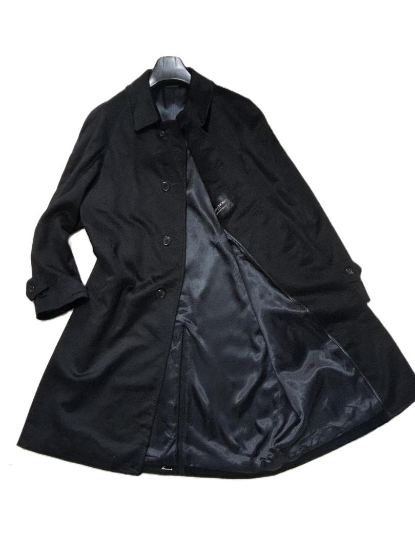 C425★カシミヤコート メンズ 男性用L-XL黒 ベルモーレ日本製 通勤qkq