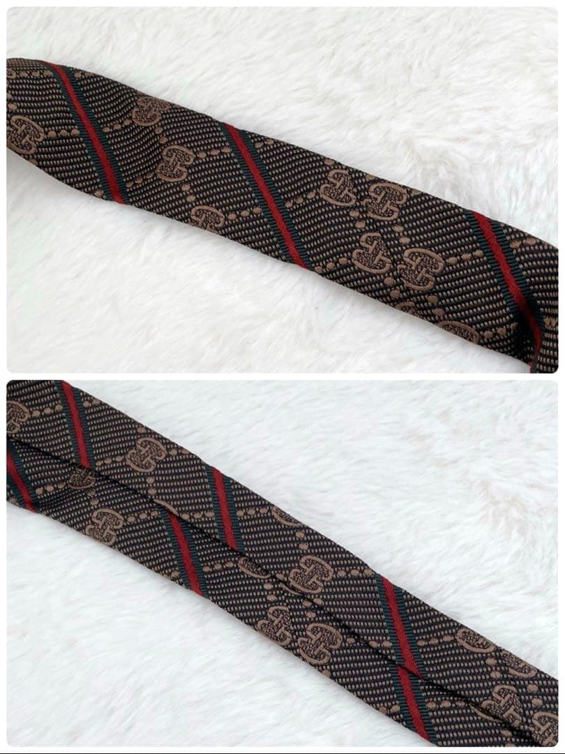 【未使用級】GUCCI 高級 シルク ネクタイ GG総柄 シェリーライン