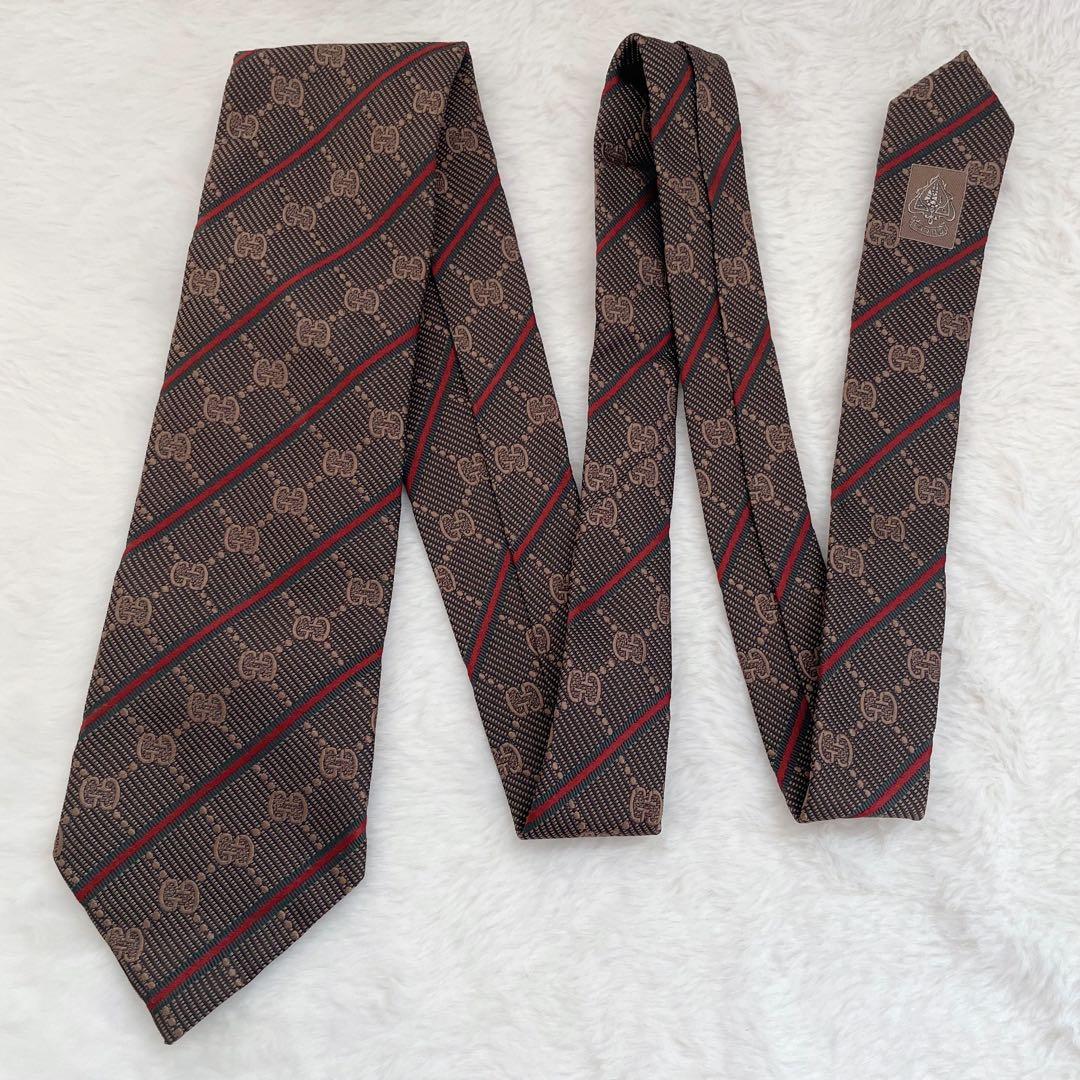 【未使用級】GUCCI 高級 シルク ネクタイ GG総柄 シェリーライン
