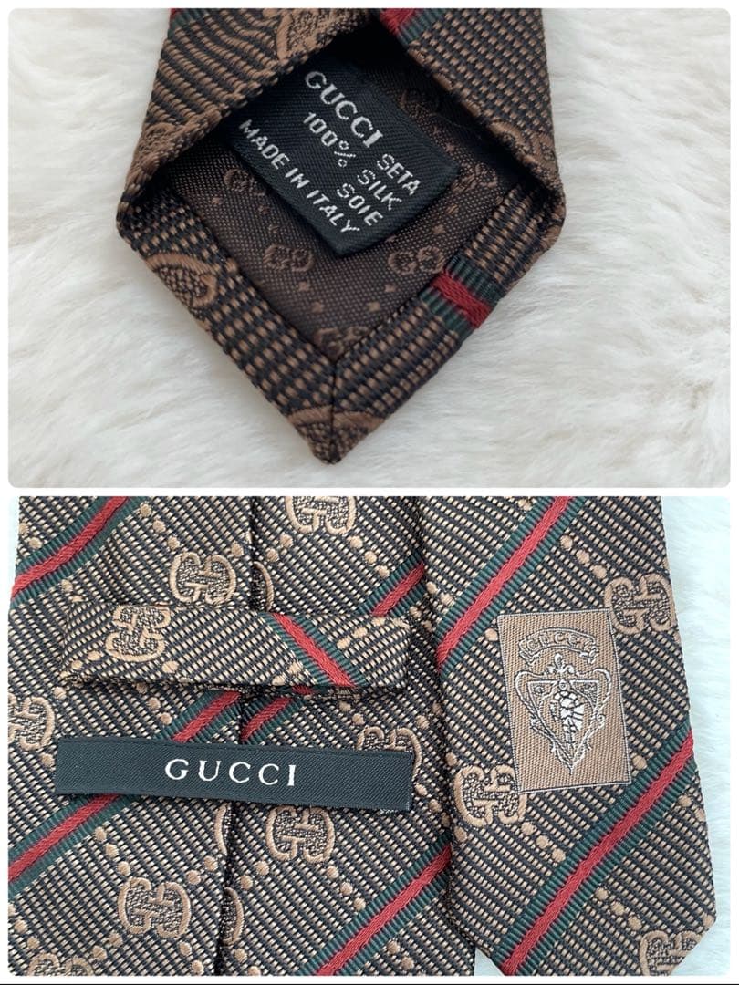 【未使用級】GUCCI 高級 シルク ネクタイ GG総柄 シェリーライン