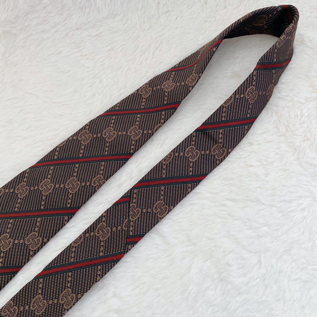【未使用級】GUCCI 高級 シルク ネクタイ GG総柄 シェリーライン