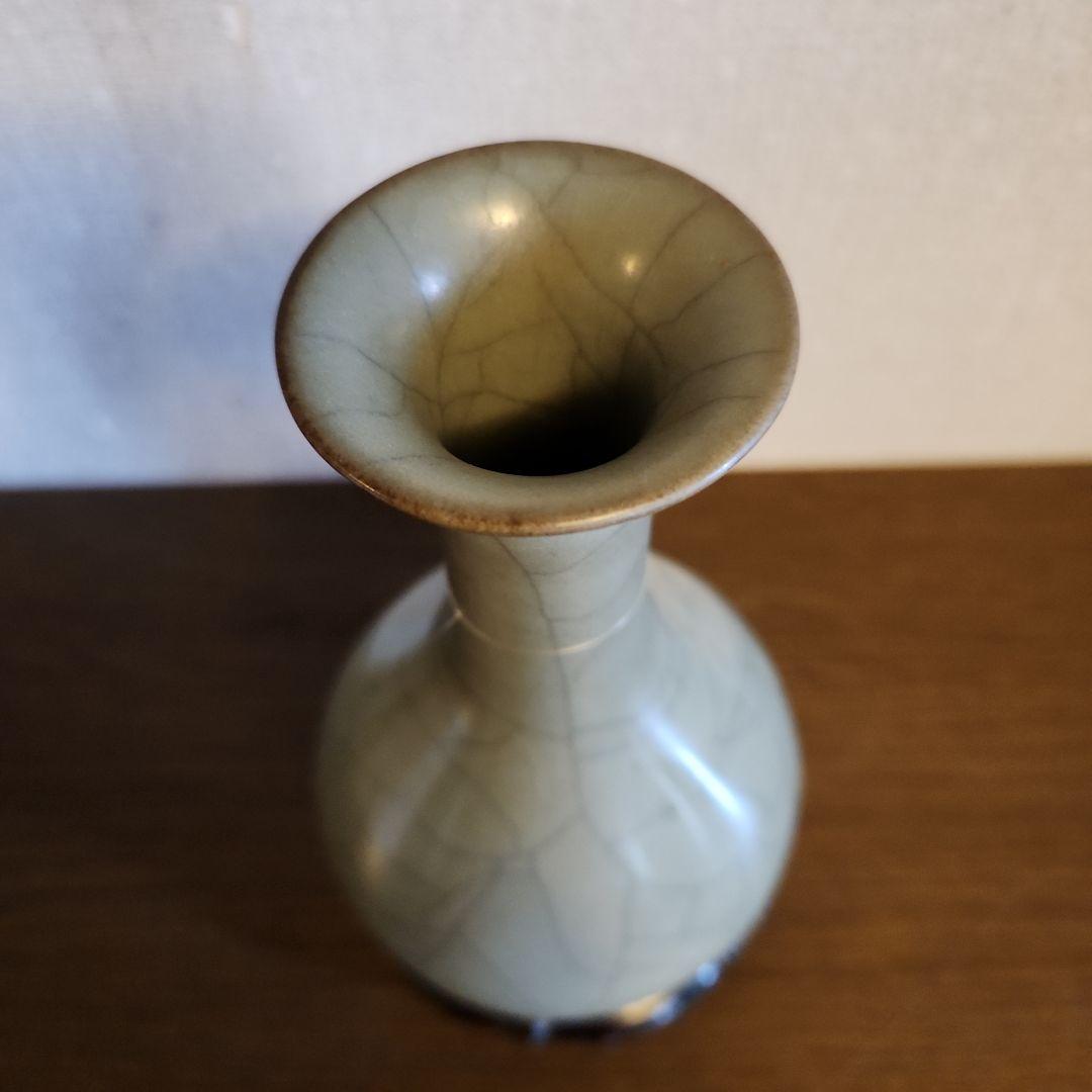 龍泉窯　青磁花瓶　明朝時代　貫入　花入　華道具　骨董品　共箱