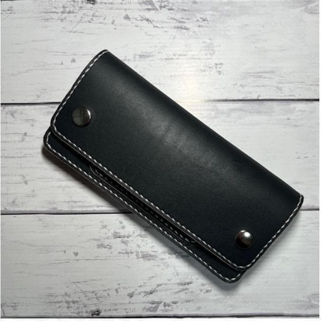 ロングトラッカーウォレット/姫路レザー茶芯黒色/ステッチ白色/フルハンドメイド