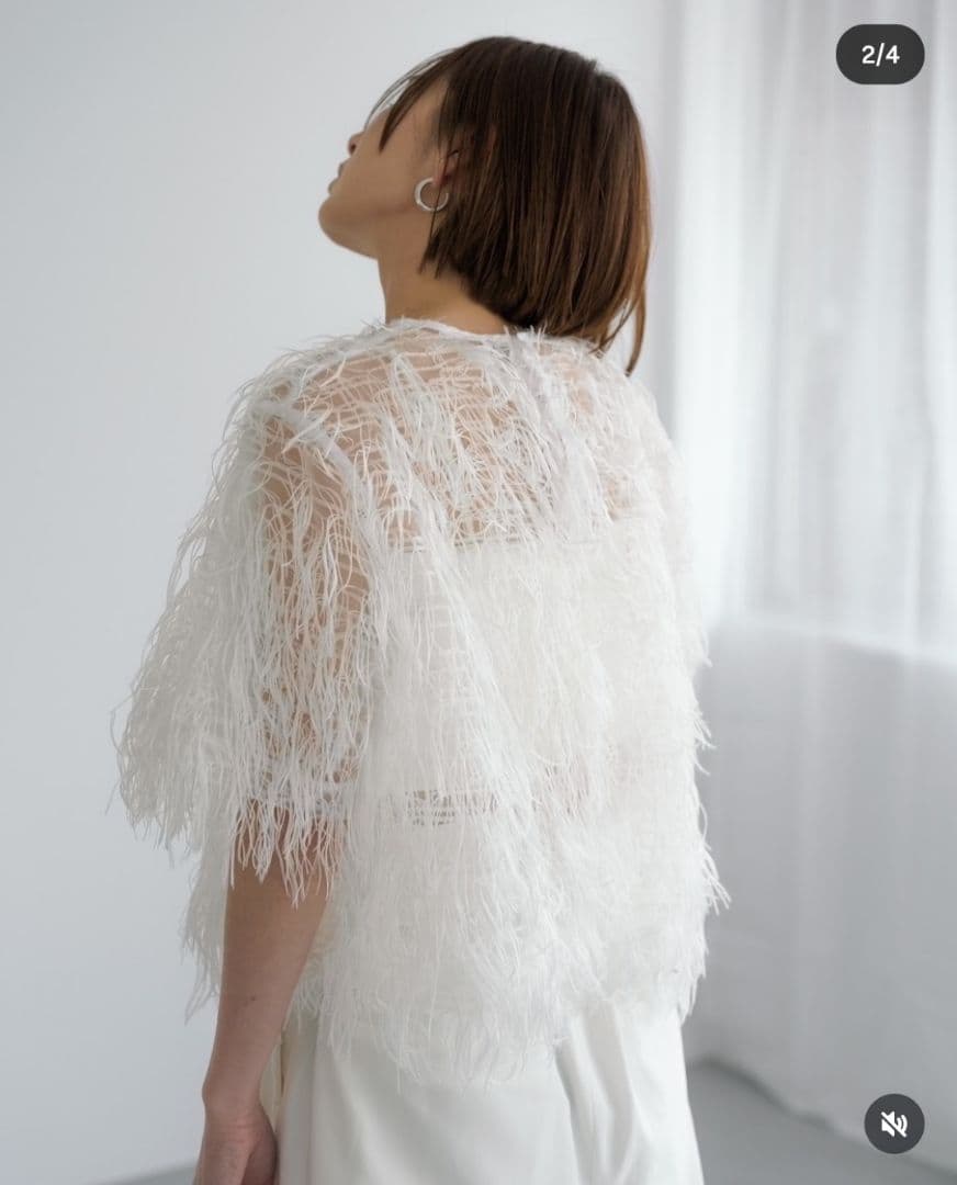 新品 roughlow Airy Fringe Sheer Tops white