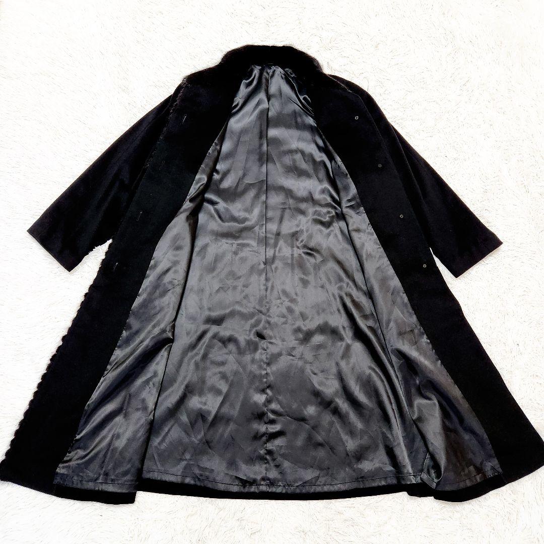 未使用級ピュアカシミヤ100% ミンク毛皮スーパーロングコートブラックフォーマル