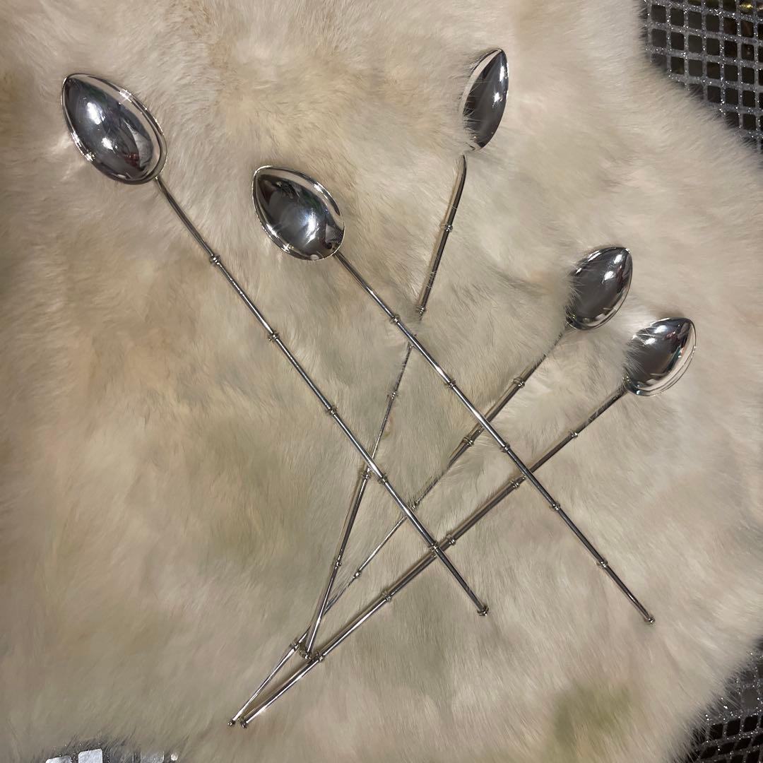 純銀製 ヴィンテージマドラースプーン5本 ストローと一体式