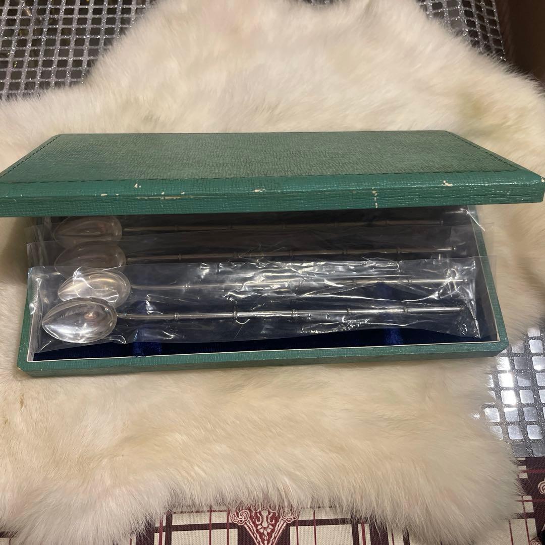 純銀製 ヴィンテージマドラースプーン5本 ストローと一体式