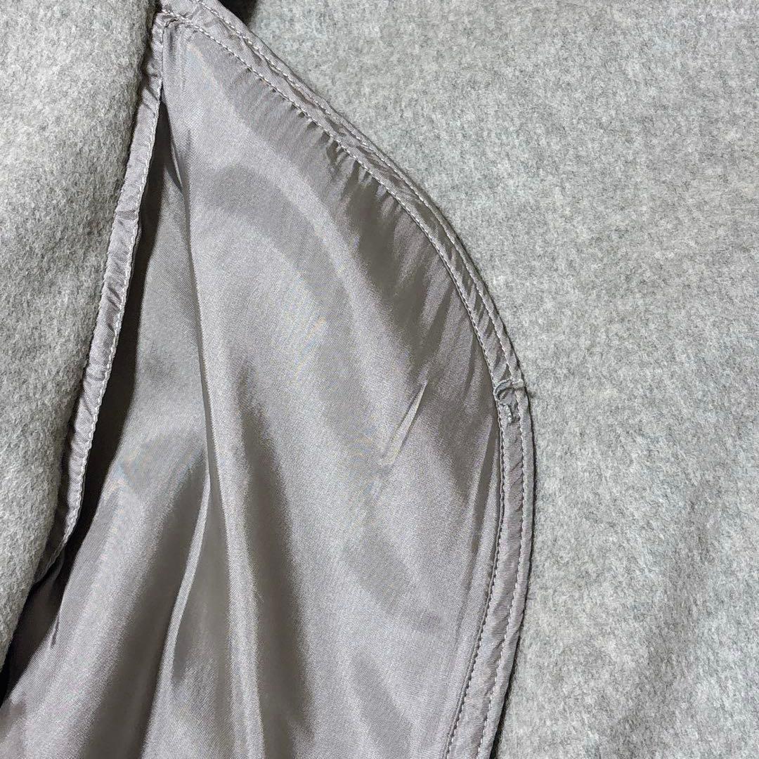 美品 ノーブル ロング丈 W/Nyリバーショールカラーコート グレー 38