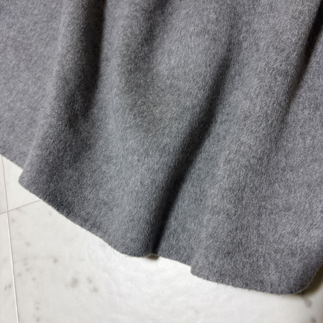 美品 ノーブル ロング丈 W/Nyリバーショールカラーコート グレー 38