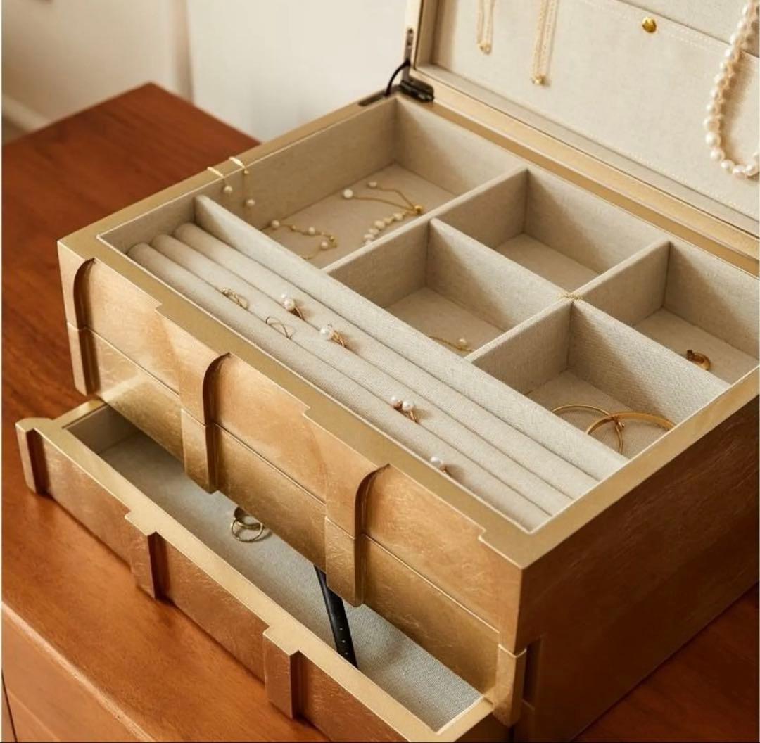 west elm 木製 ウッド ゴールド アクセサリージュエリーケース