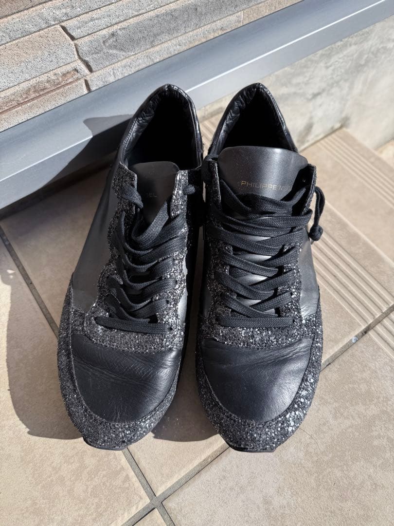 フィリップモデル　ブラックレザースニーカー