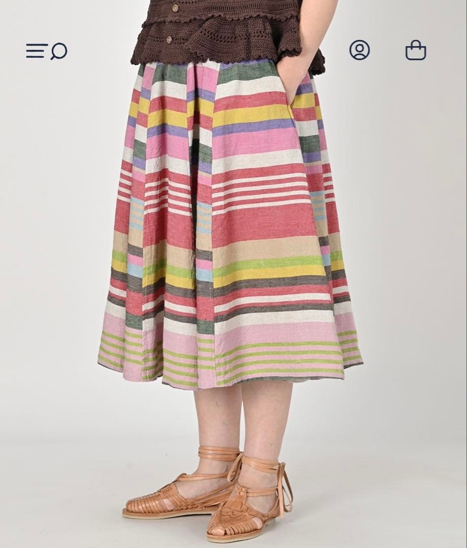 45R インドリネンツイルのマルチ縞イージースカート　¥52,800