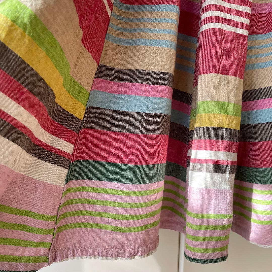 45R インドリネンツイルのマルチ縞イージースカート　¥52,800