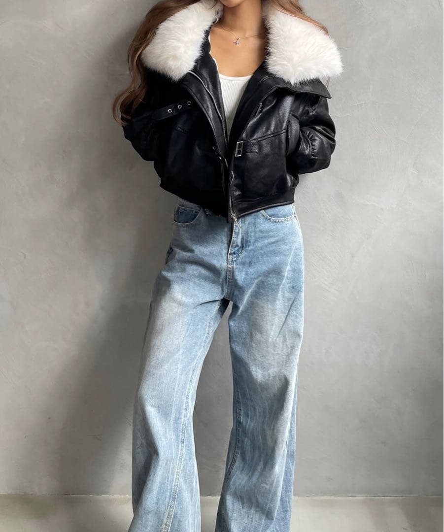 GIENGE ファー付きソフトレザージャケット