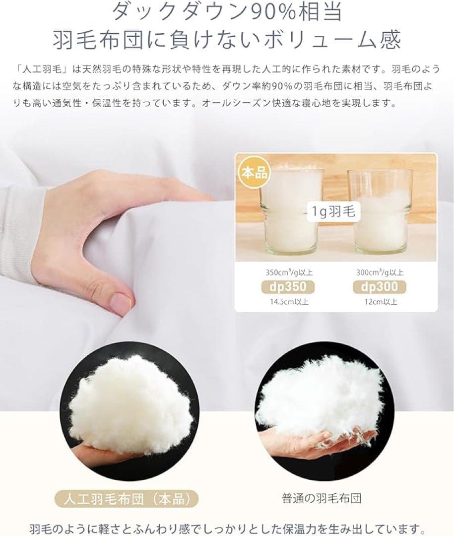 掛け布団 シングル 冬用 人工羽毛布団 暖かい 洗える 150×210cm 2枚