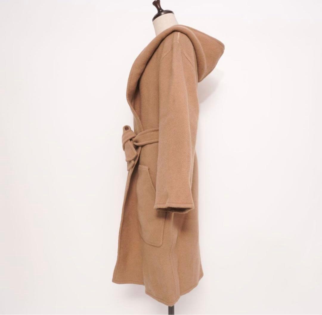 CÉLINE フード付きベージュロングコート　ラマウール