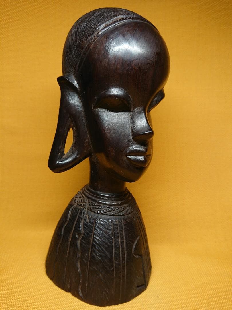 人形　木彫　黒檀　彫像　オブジェ　置物　インテリア　工芸品　美術品　A1299