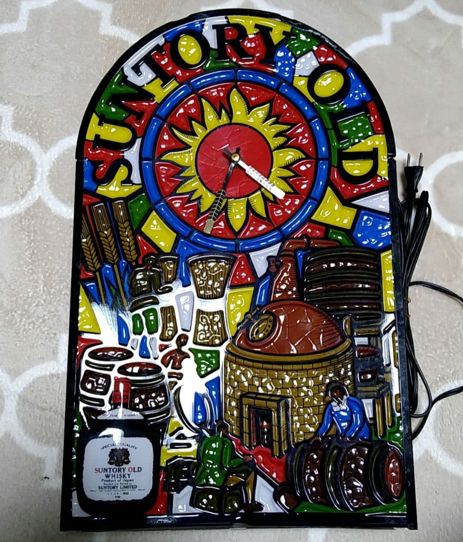 動作確認済サントリー SUNTORY OLD ステンドグラス風 置時計